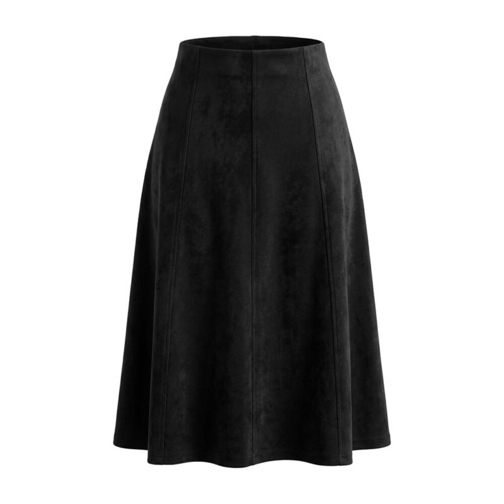 Women's Faux Suede Skirts Fall Winter with Pockets A-Line Midi Skirt Black